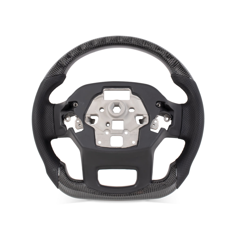 D-CARBON 2021-2024 FORD F150 Raptor III IN GLOSS CARBON FIBER STEERING WHEEL & NAPPA PERFORATED LEATHER GRIP