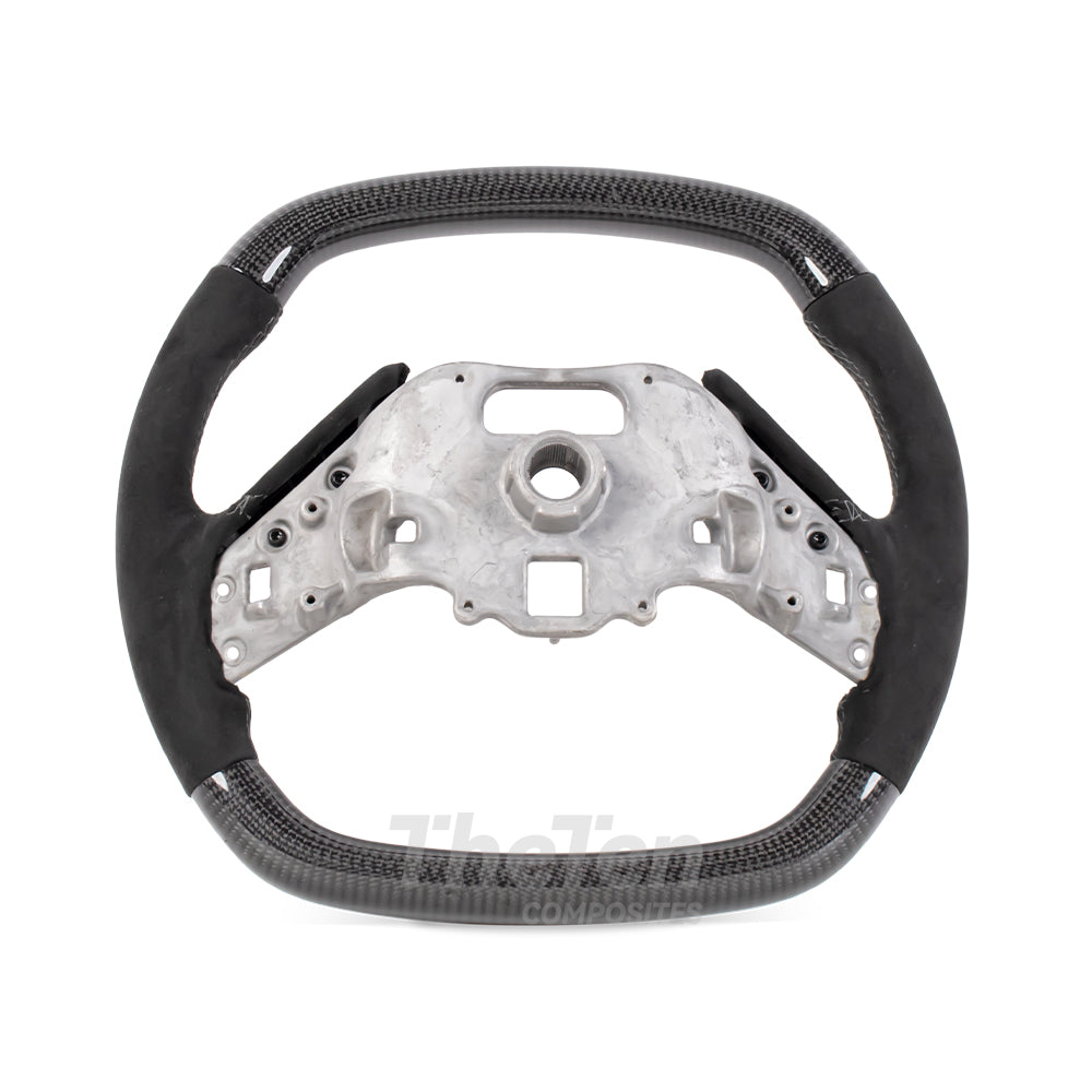 2020+ Corvette C8 Flat Bottom Steering Wheel - Gloss Carbon Fiber & Alcantara
