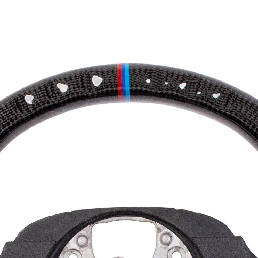 D-CARBON BMW G Series Flat Bottom Gloss Carbon Fiber Steering Wheel & Nappa Perforated Leather Grip