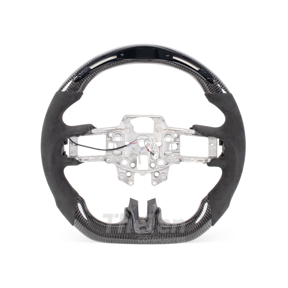 D-CARBON 2015-2017 Ford Mustang LED RPM DISPLAY FLAT BOTTOM STEERING WHEEL IN GLOSS CARBON & ALCANTARA