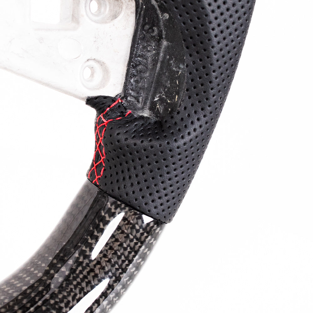 2020+ Corvette C8 Flat Bottom Steering Wheel - Gloss Carbon & Nappa Perforated Leather