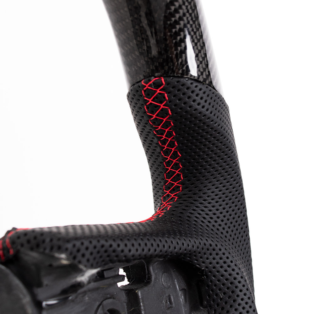 D-CARBON 2019+ DODGE RAM TRX FLAT BOTTOM STEERING WHEEL IN GLOSS CARBON & NAPPA PERFORATED LEATHER