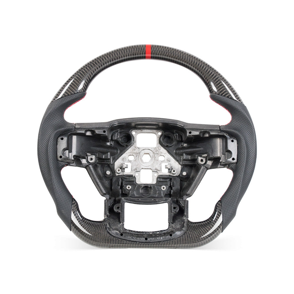 D-CARBON 2015-2020 FORD F150 Raptor II IN GLOSS CARBON FIBER STEERING WHEEL & NAPPA PERFORATED LEATHER GRIP