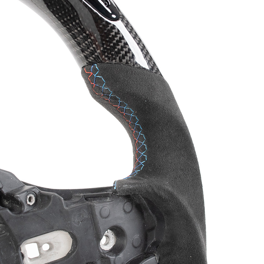 D-CARBON BMW G SERIES Flat Bottom Gloss Carbon Fiber Steering Wheel & ALCANTARA Grip With LED RACE DISPLAY