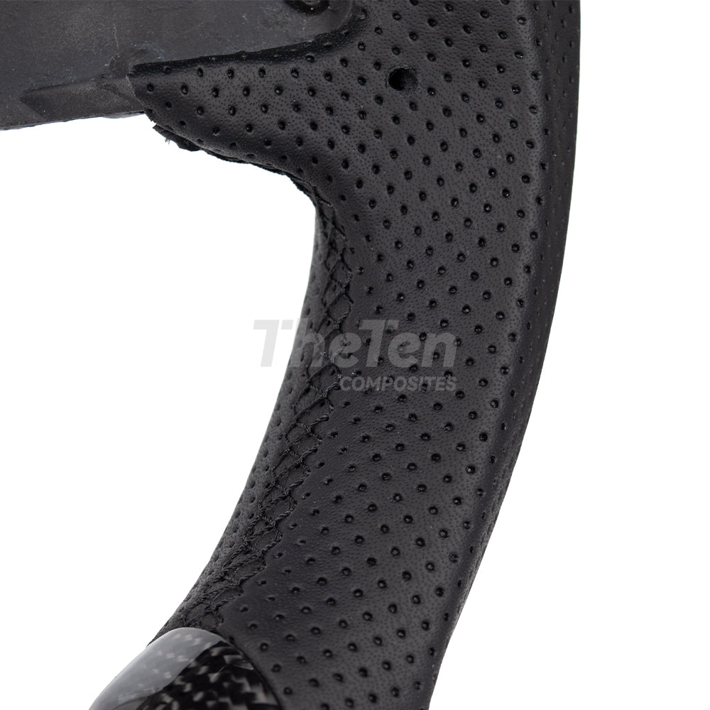 D-CARBON NISSAN GTR 2016-2024 GLOSSY CARBON FIBER BLACK NAPPA LEATHER STEERING WHEEL