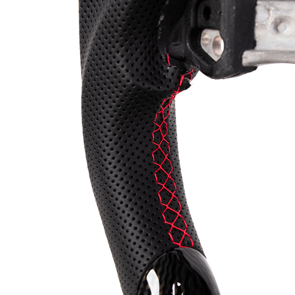 D-CARBON 2016+ TOYOTA 86 SUBARU BRZ FLAT BOTTOM STEERING WHEEL IN GLOSS CARBON & NAPPA PERFORATED LEATHER