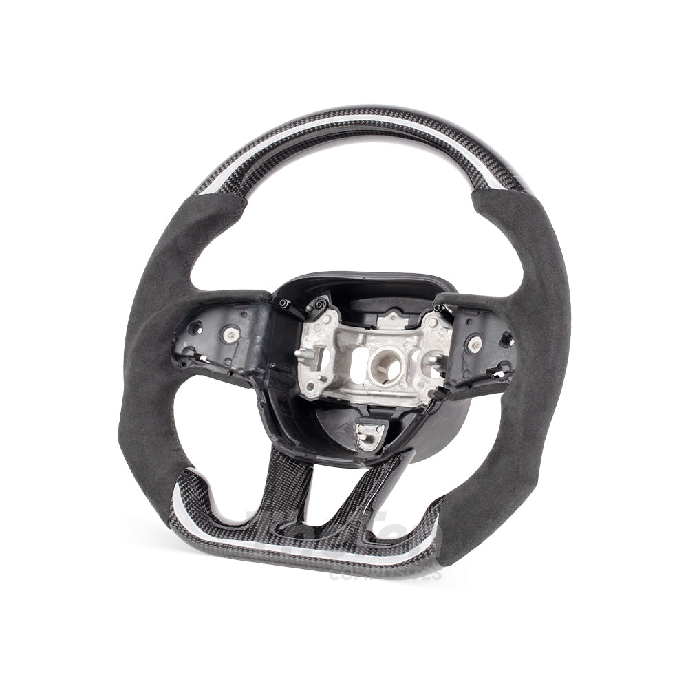2015-2023 Dodge Challenger Flat Bottom Gloss Carbon fiber & Alcantara Steering Wheel