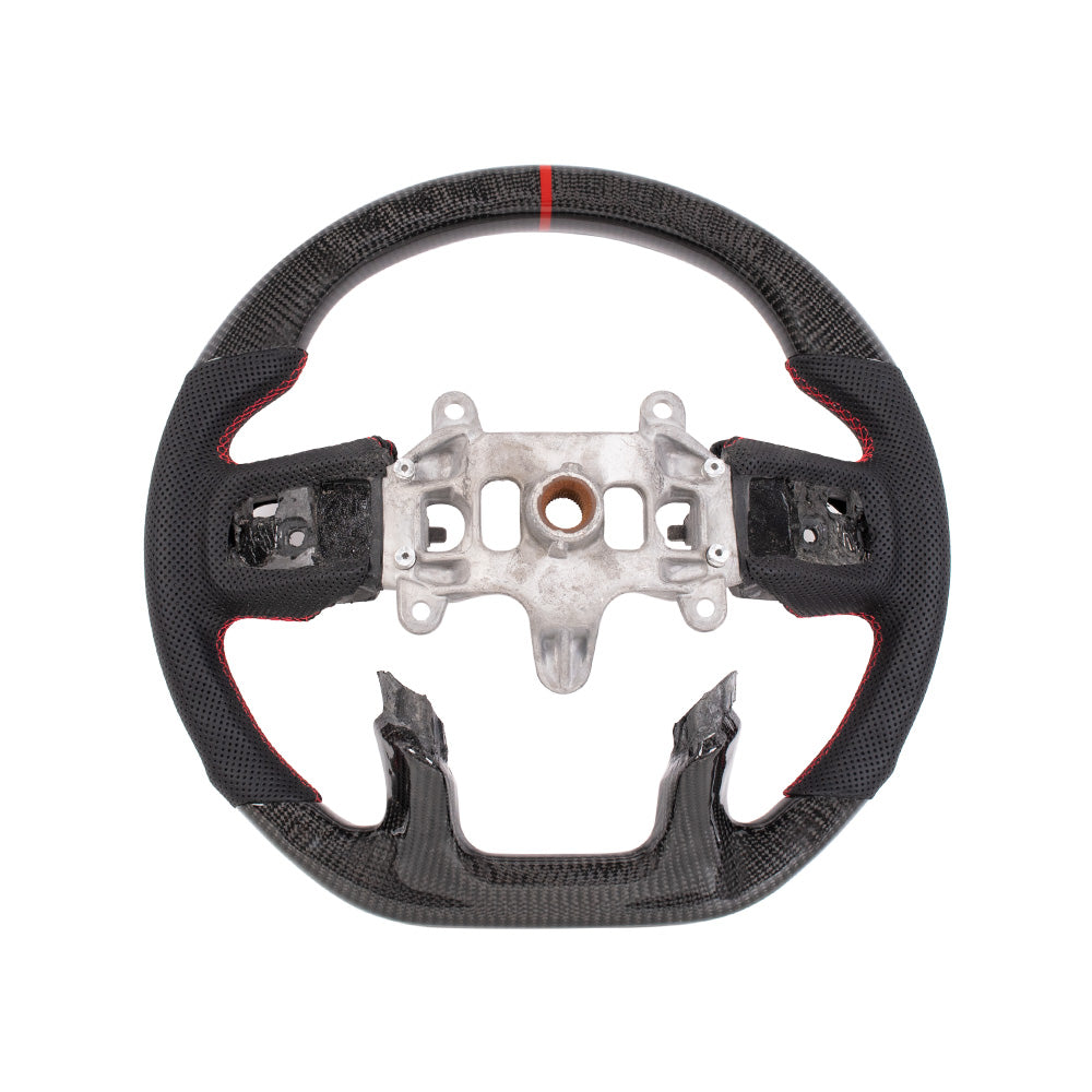 D-CARBON 2019+ DODGE RAM TRX FLAT BOTTOM STEERING WHEEL IN GLOSS CARBON & NAPPA PERFORATED LEATHER