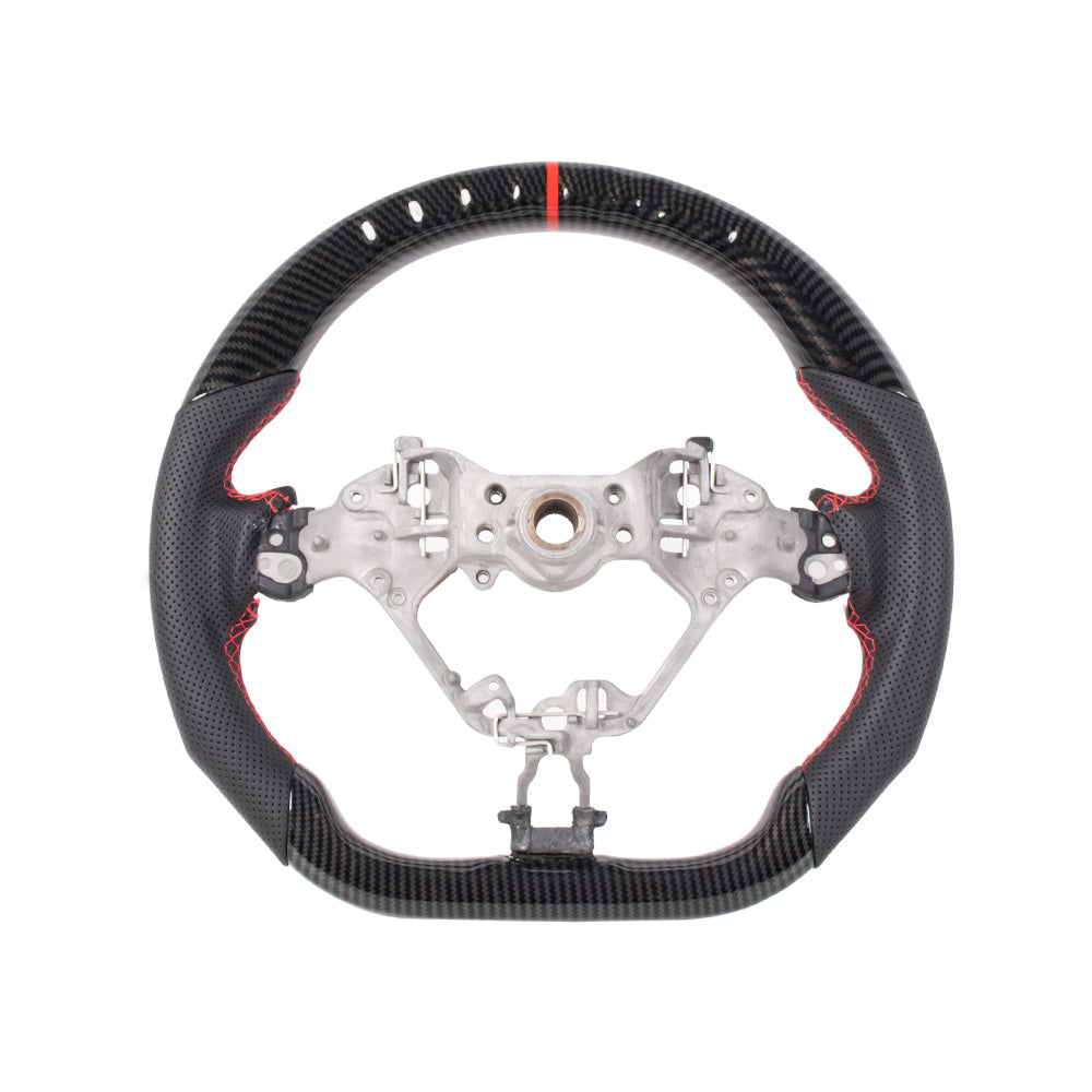 D-CARBON 2016+ TOYOTA 86 SUBARU BRZ FLAT BOTTOM STEERING WHEEL IN GLOSS CARBON & NAPPA PERFORATED LEATHER