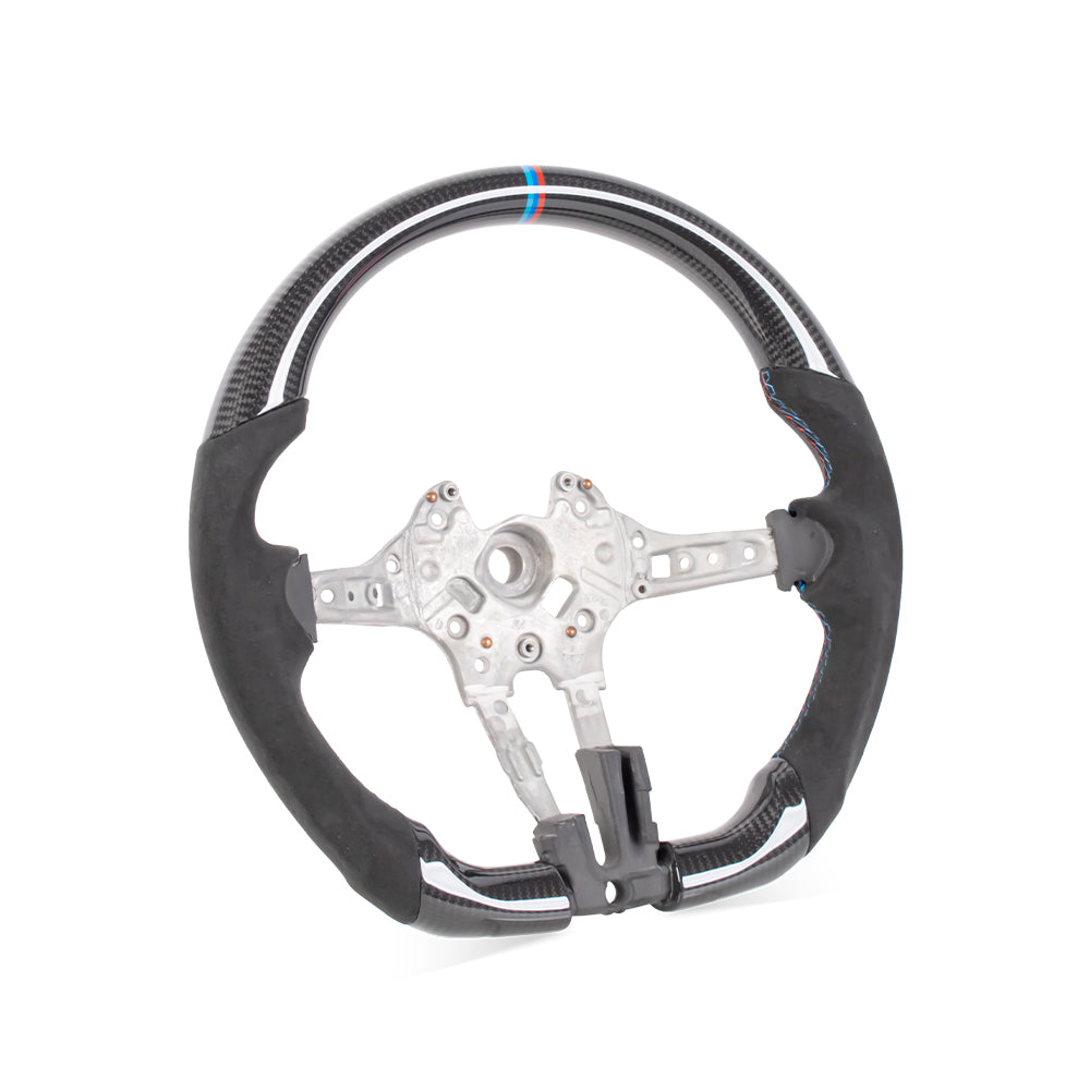 2011-2019 BMW F Series Flat Bottom Steering Wheel - Gloss Carbon Fiber & Alcantara