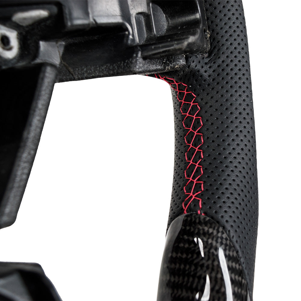 D-CARBON 2015-2020 FORD F150 Raptor II IN GLOSS CARBON FIBER STEERING WHEEL & NAPPA PERFORATED LEATHER GRIP