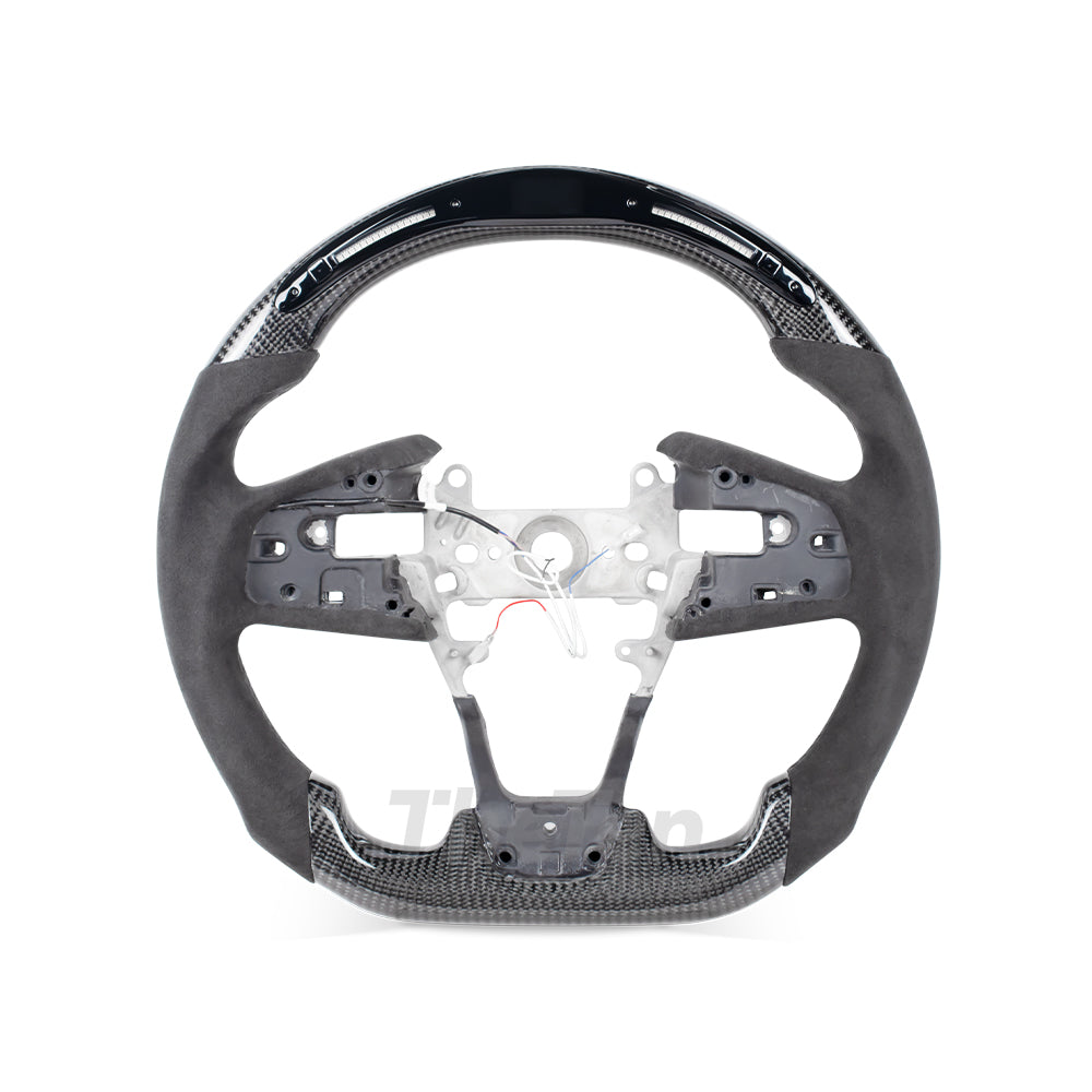 D-CARBON 2016-2021 HONDA CIVIC LED RPM DISPLAY FLAT BOTTOM GLOSS CARBON FIBER STEERING WHEEL WITH ALCANTARA