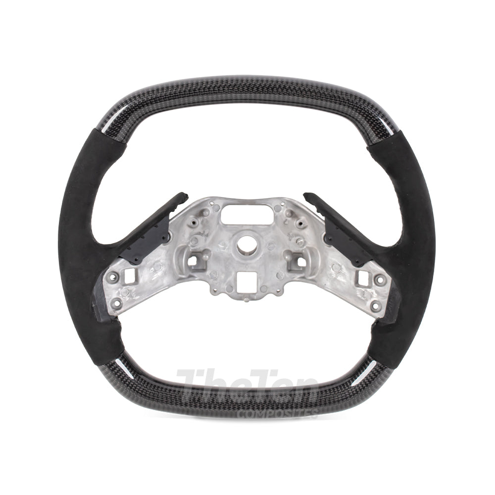 2020+ Corvette C8 Flat Bottom Steering Wheel - Gloss Carbon Fiber & Alcantara