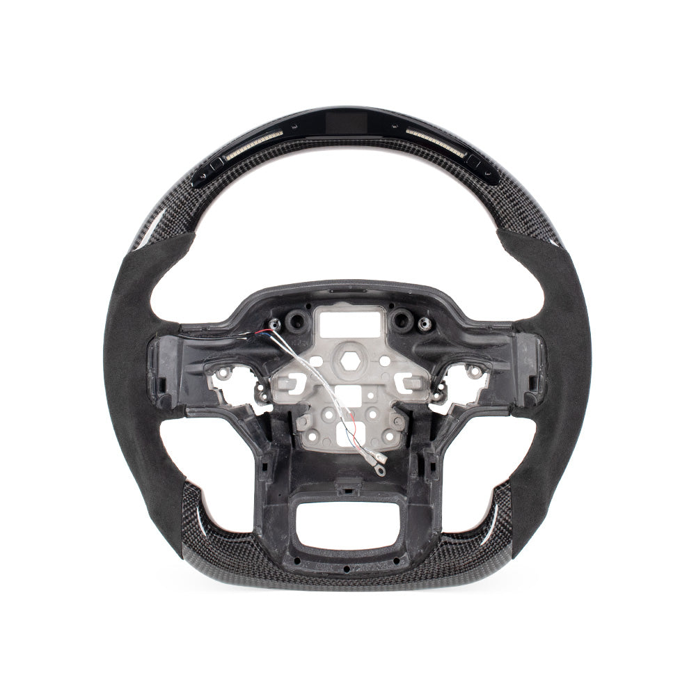 D-CARBON 2021-2024 FORD F150 Raptor III IN GLOSS CARBON FIBER STEERING WHEEL WITH LED RACE DISPLAY & ALCANTARA GRIP