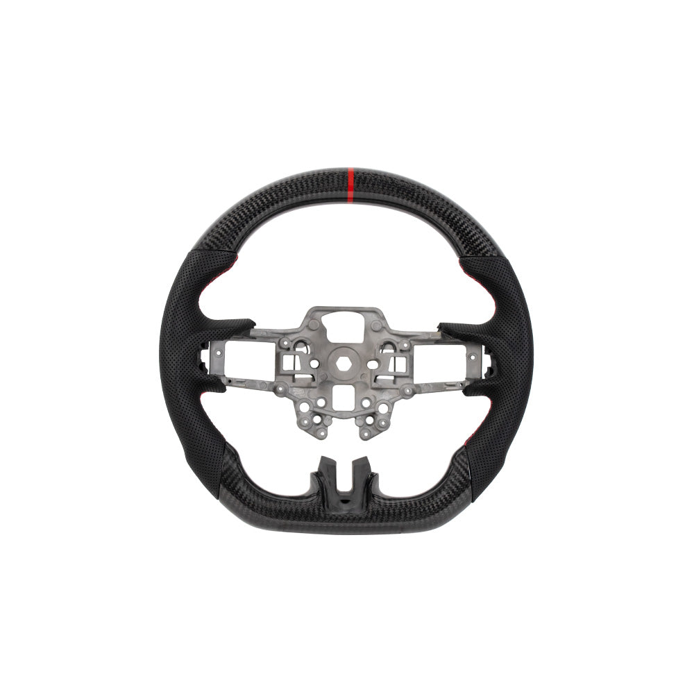 D-CARBON 2018–2023 Ford Mustang Carbon Fiber & Leather Flat Bottom Steering Wheel