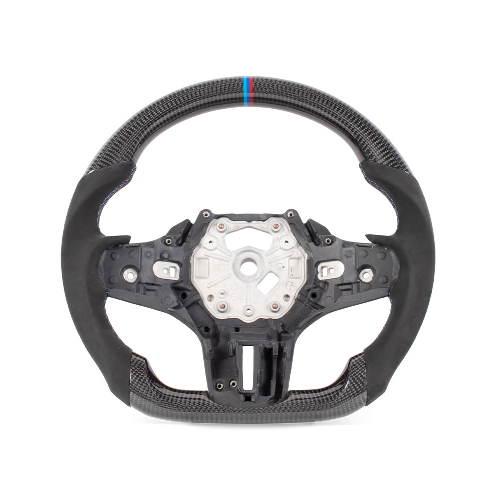 D-CARBON BMW G Series Flat Bottom Gloss Carbon Fiber Steering Wheel & Alcatara Grip