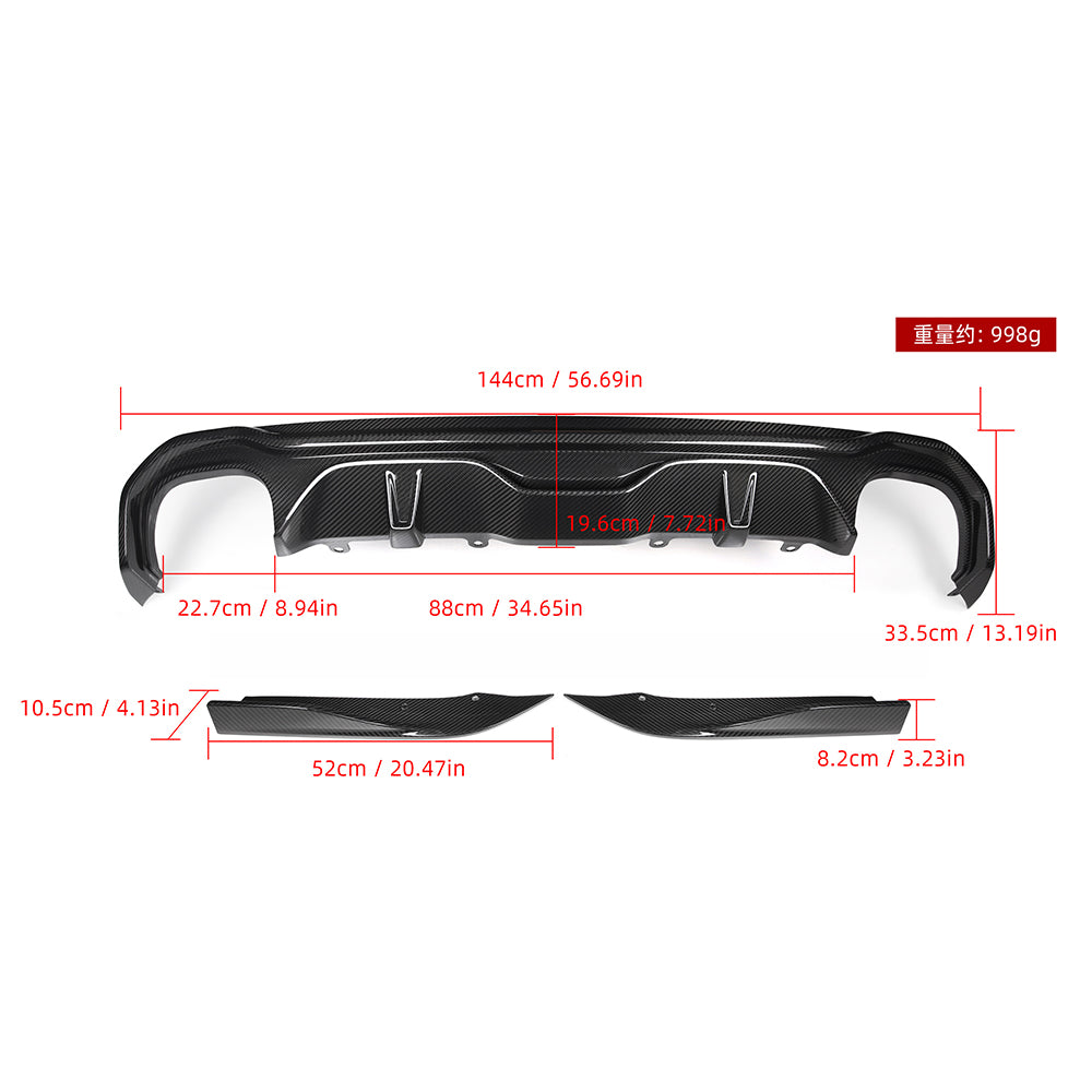 SOOQOO BMW 4 Series G26 SQ Style Carbon Fiber Diffuser 2 Sides 2 Tips