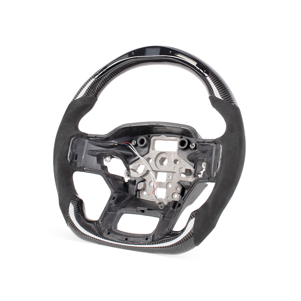 D-CARBON 2021-2024 FORD F150 Raptor III IN GLOSS CARBON FIBER STEERING WHEEL WITH LED RACE DISPLAY & ALCANTARA GRIP