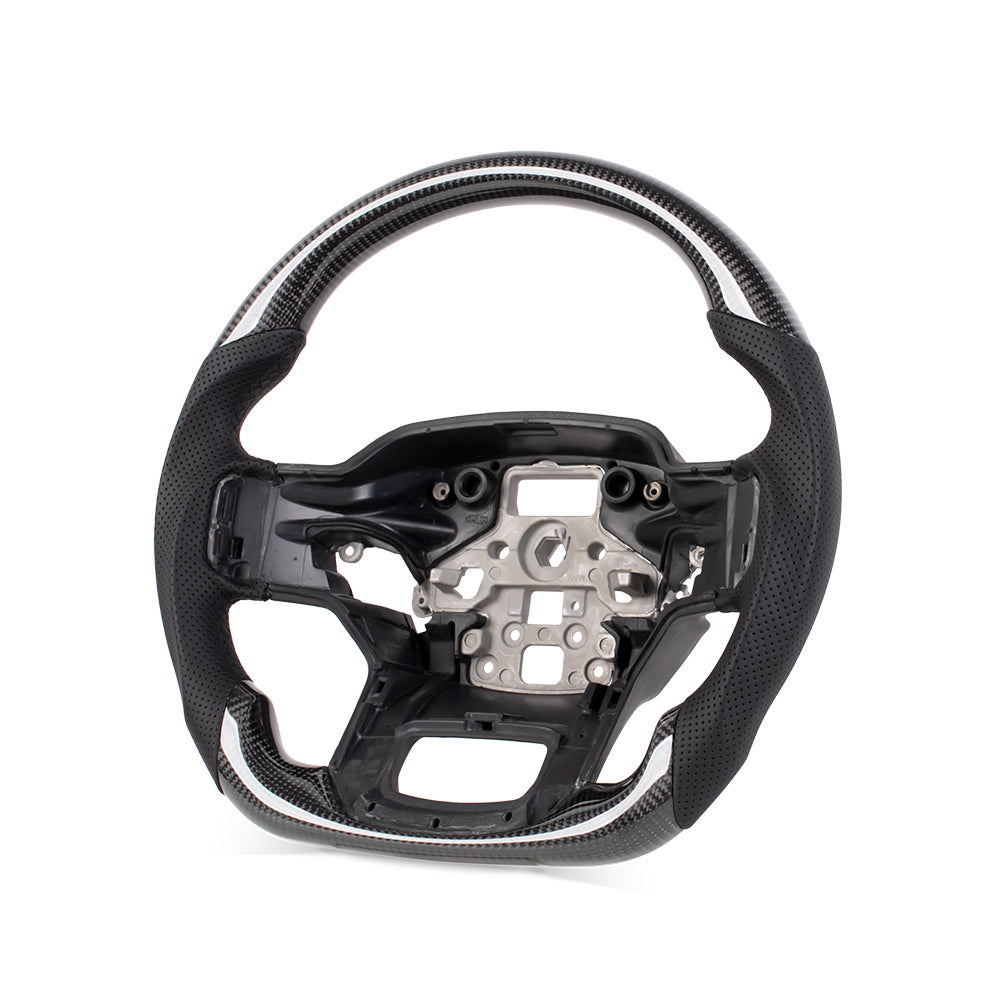 D-CARBON 2021-2024 FORD F150 Raptor III IN GLOSS CARBON FIBER STEERING WHEEL & NAPPA PERFORATED LEATHER GRIP