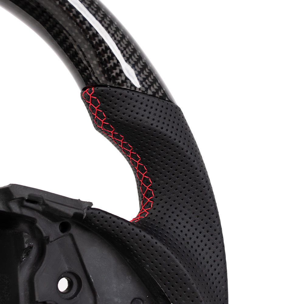 2014-2019 Corvette C7 Flat Vottom Steering Wheel - Gloss Carbon FIber & Perforated Nappa Leather