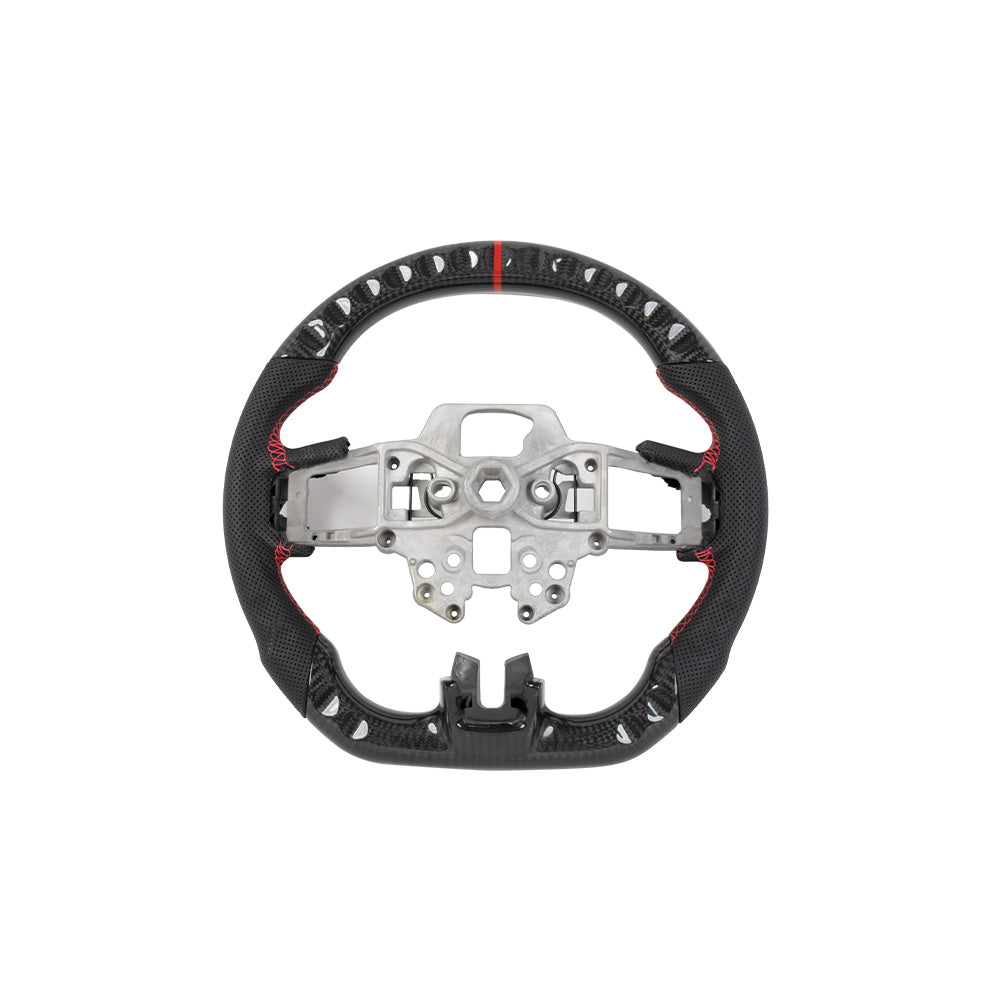 D-CARBON 2018–2023 Ford Mustang Carbon Fiber & Leather Flat Bottom Steering Wheel