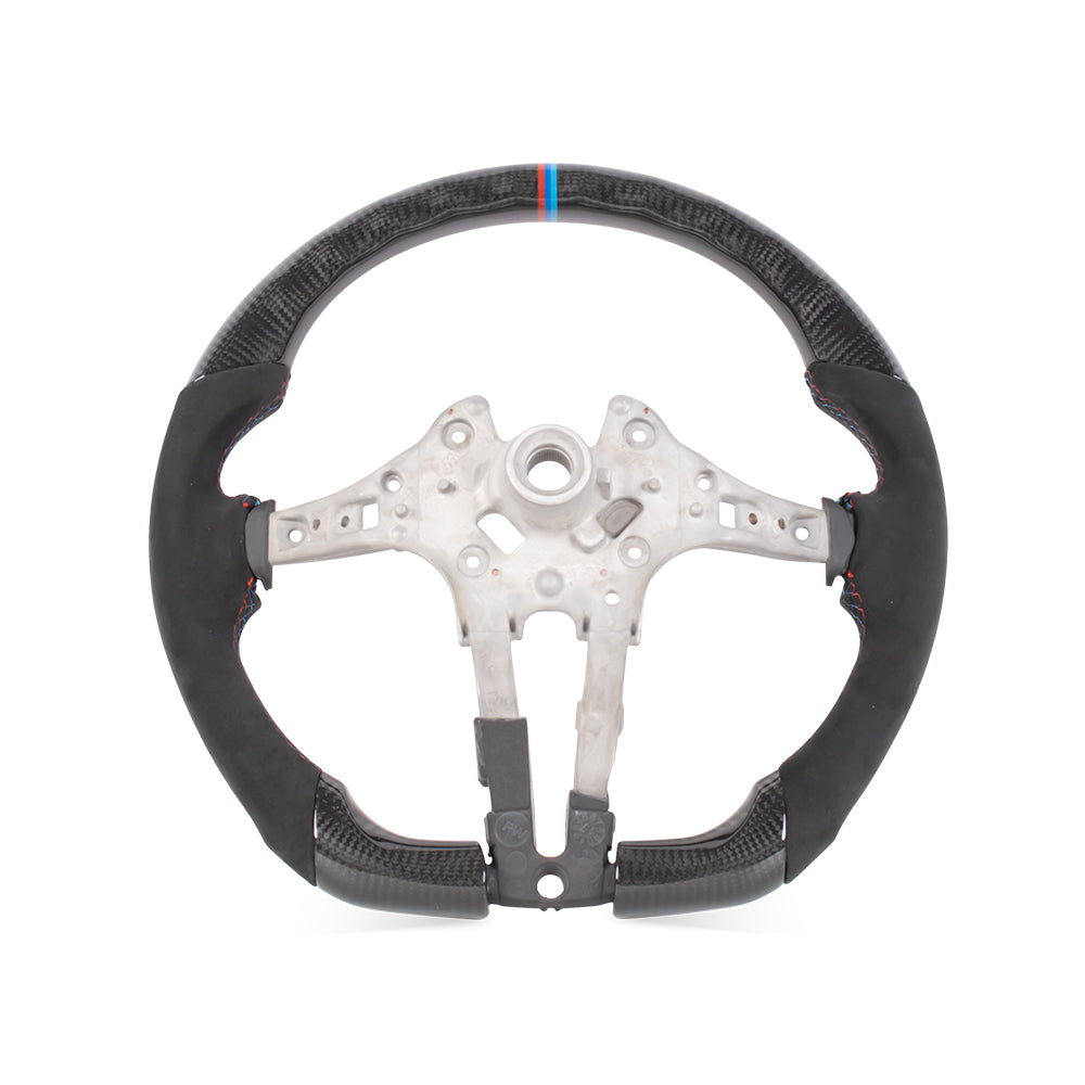 2011-2019 BMW F Series Flat Bottom Steering Wheel - Gloss Carbon Fiber & Alcantara