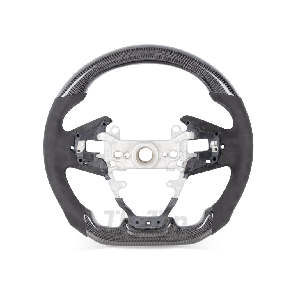 D-CARBON 2016-2021 HONDA CIVIC LED RPM DISPLAY FLAT BOTTOM GLOSS CARBON FIBER STEERING WHEEL WITH ALCANTARA