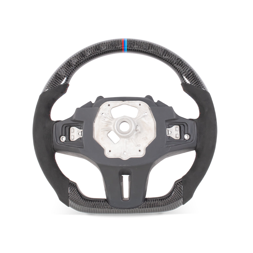 D-CARBON BMW G Series Flat Bottom Gloss Carbon Fiber Steering Wheel & Alcatara Grip