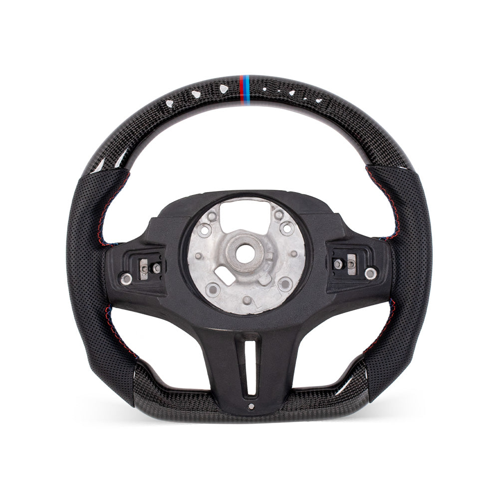D-CARBON BMW G Series Flat Bottom Gloss Carbon Fiber Steering Wheel & Nappa Perforated Leather Grip