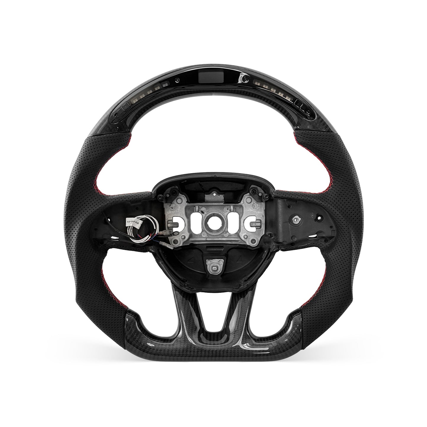 DODGE Challenger 2015-2026 steering wheel, Style 01 · 3K Gloss Carbon Fiber · Perforated Leather · LED · With Paddle Opening