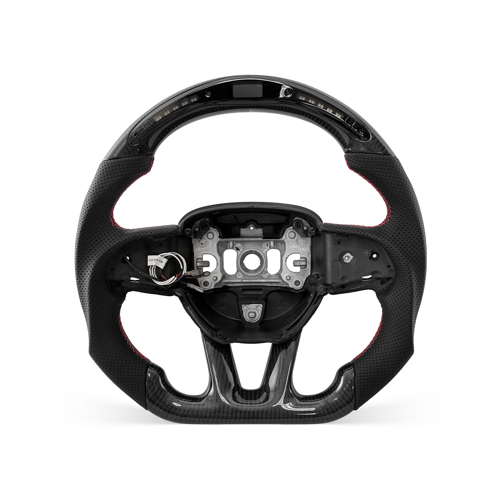 DODGE Challenger 2015-2026 steering wheel, Style 01 · 3K Gloss Carbon Fiber · Perforated Leather · LED · With Paddle Opening