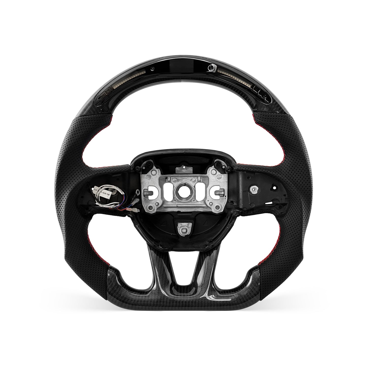 DODGE Challenger 2015-2026 steering wheel, Style 02 · 3K Gloss Carbon Fiber · Perforated Leather · LED · With Paddle Opening