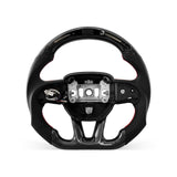 DODGE Challenger 2015-2026 steering wheel, Style 02 · 3K Gloss Carbon Fiber · Perforated Leather · LED · With Paddle Opening