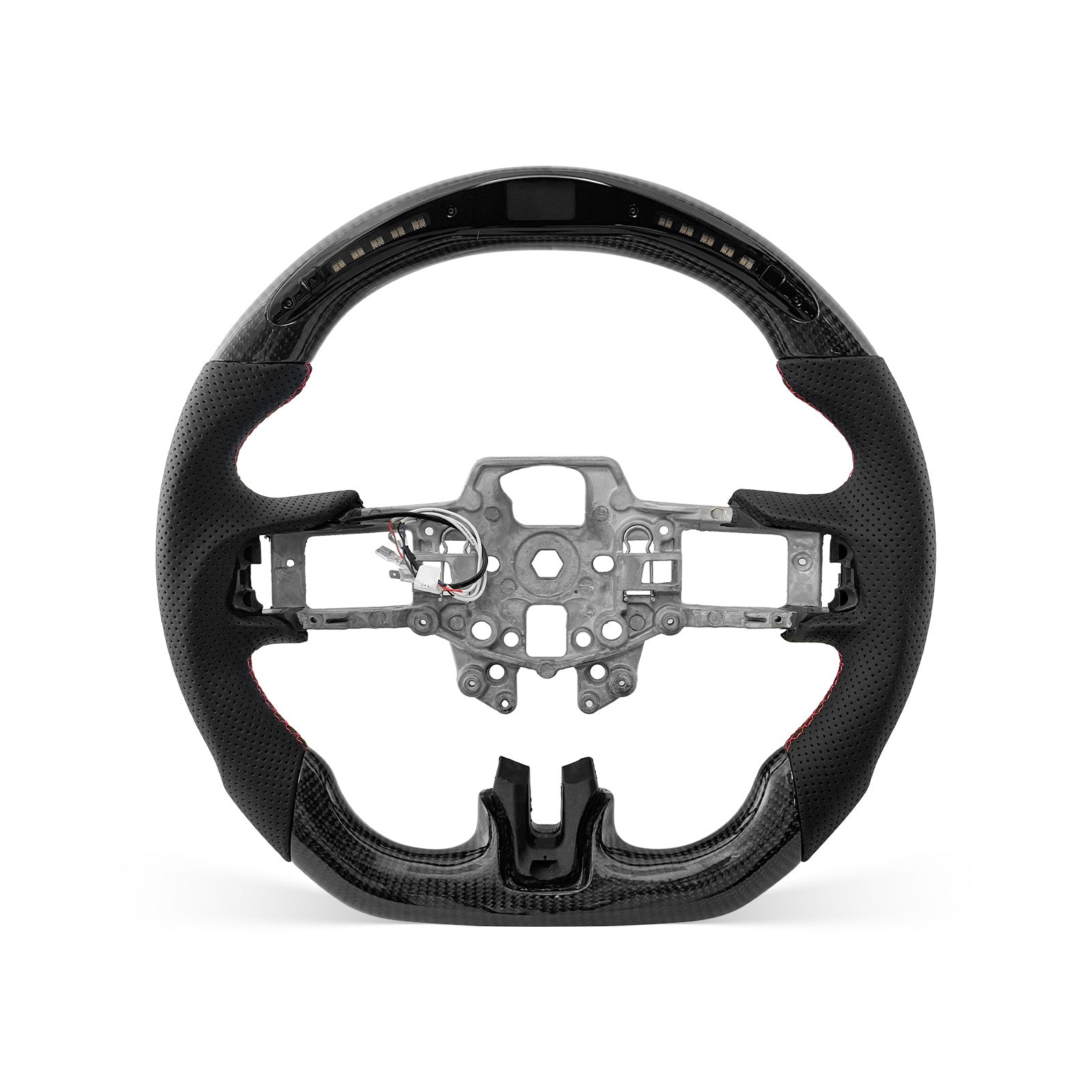 Mustang 2015-2017 steering wheel, Style 01 · 3K Gloss Carbon Fiber · Perforated Leather · LED · Universal Paddle Compatibility