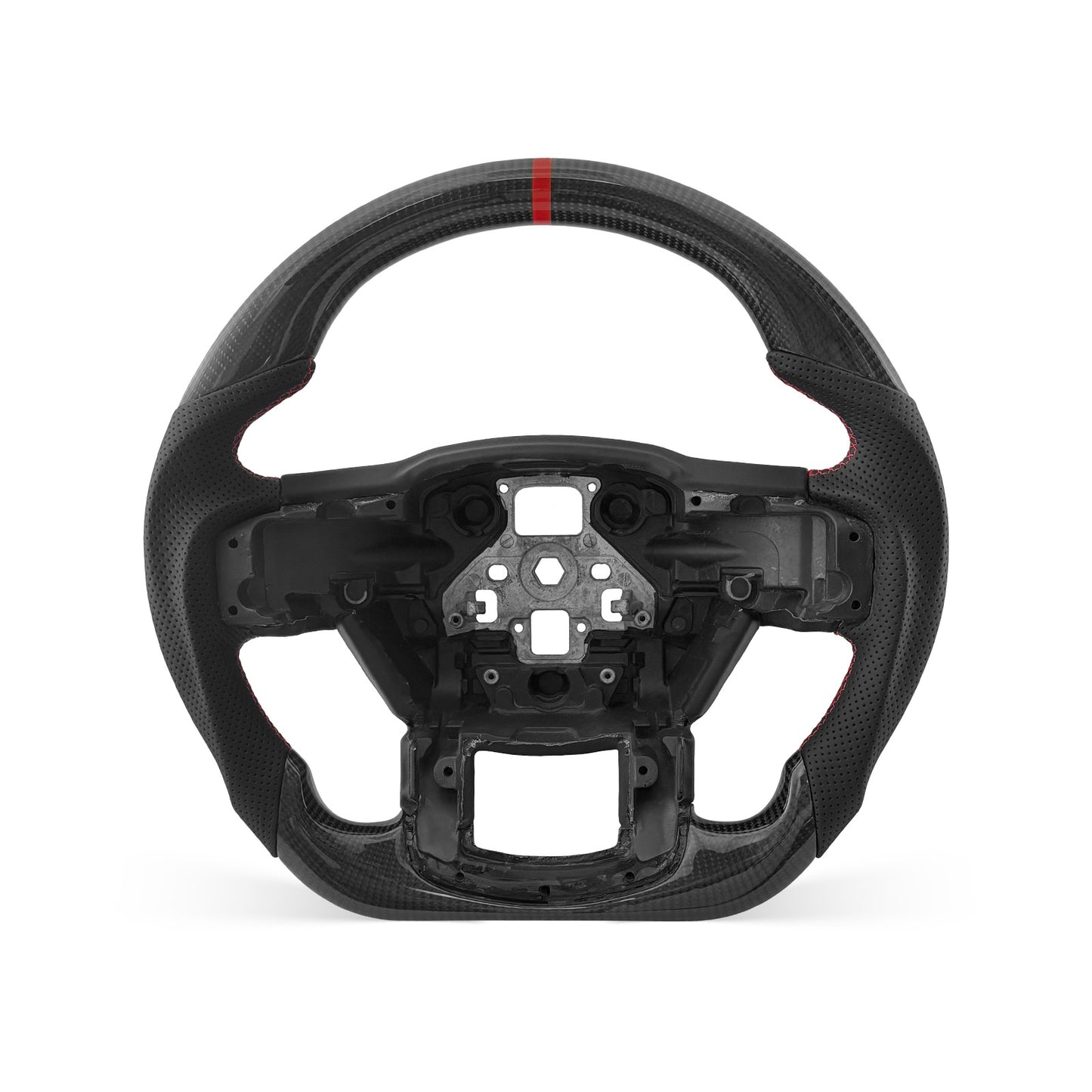 Ford F-150 2015-2020 steering wheel, Style 02 · 3K Gloss Carbon Fiber · Perforated Leather · Without Paddle Opening