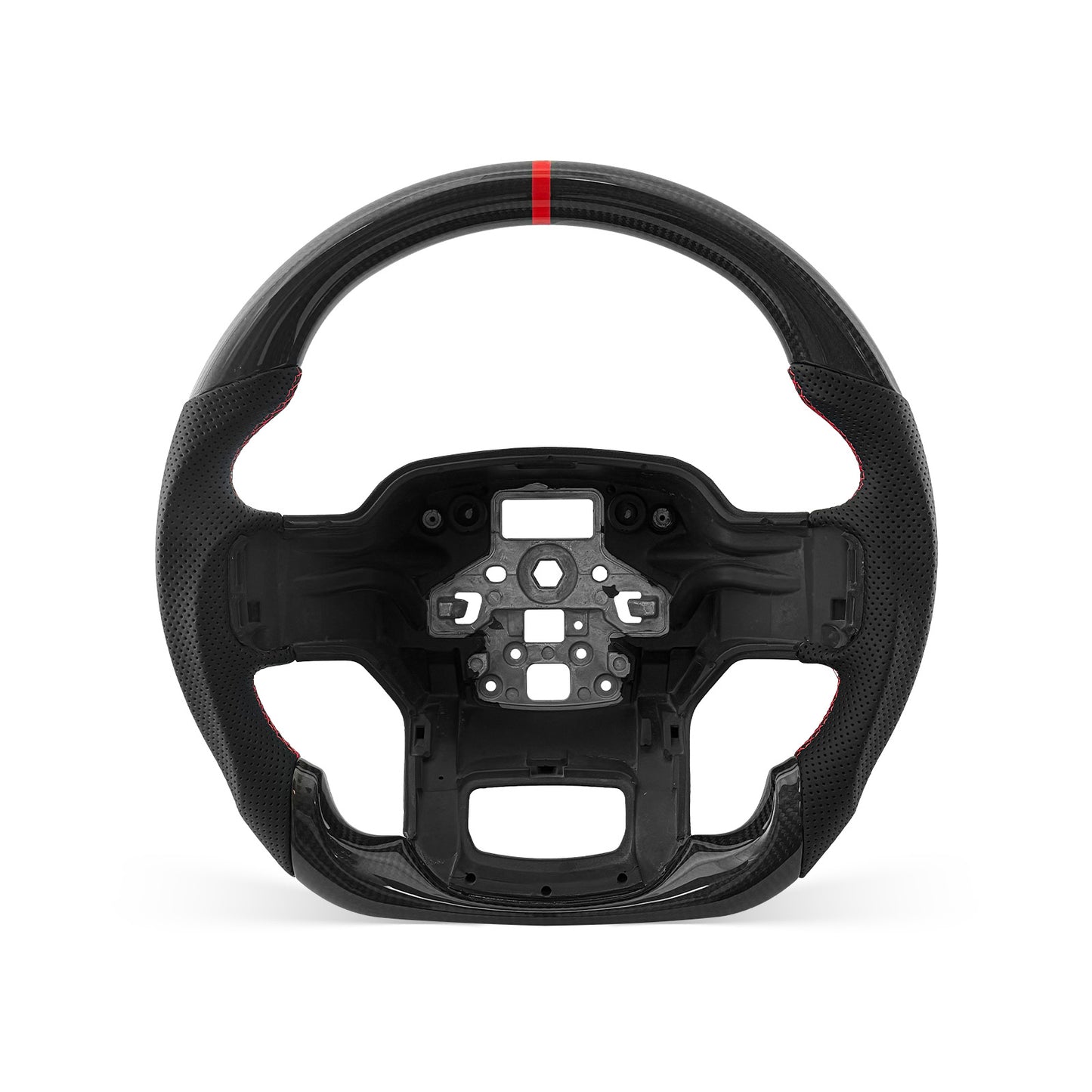 Ford F-150 2015-2020 steering wheel, Style 03 · 3K Gloss Carbon Fiber · Perforated Leather · Without Paddle Opening