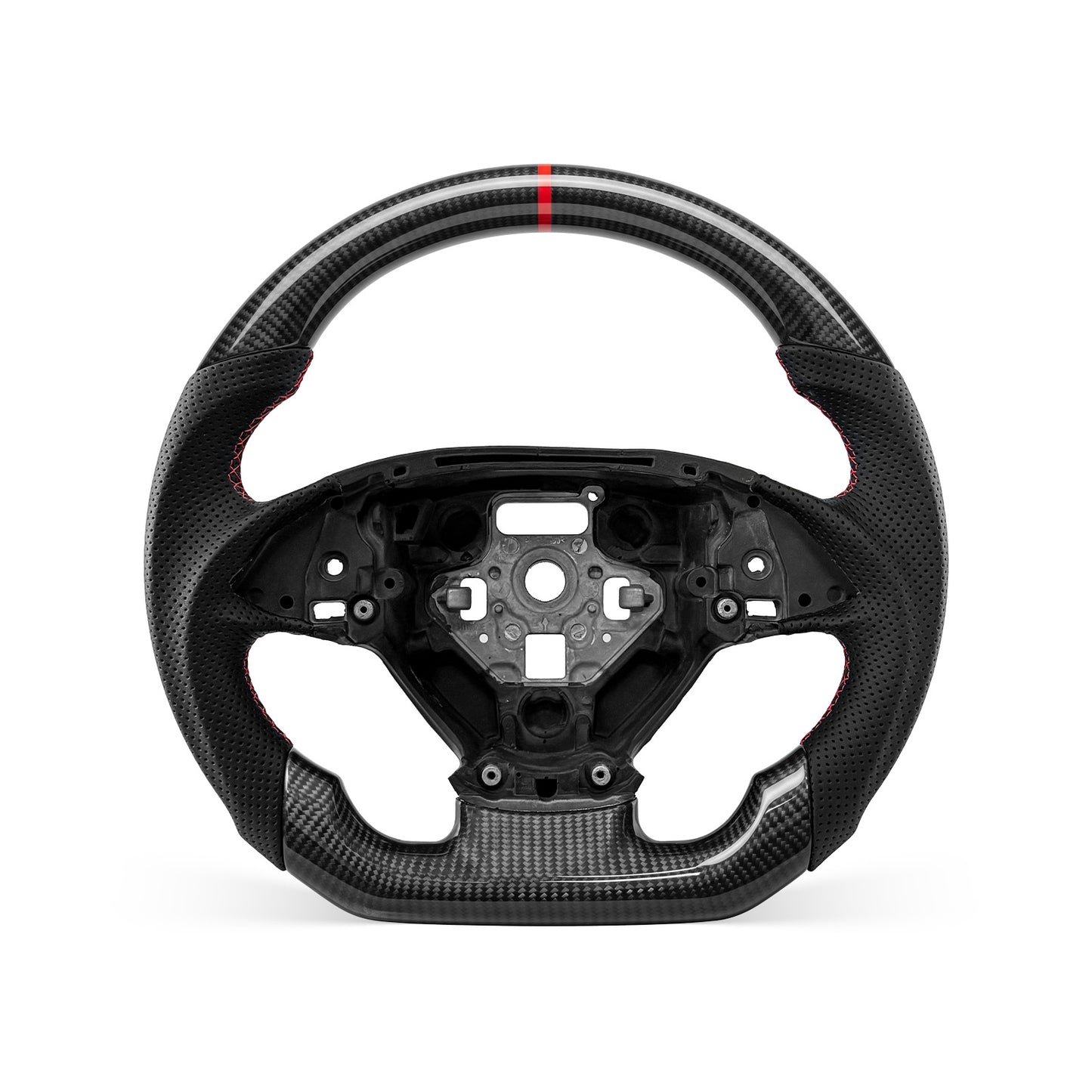 Corvette C7 2014-2019 steering wheel, Style 01 · 3K Gloss Carbon Fiber · Perforated Leather · With Paddle Opening