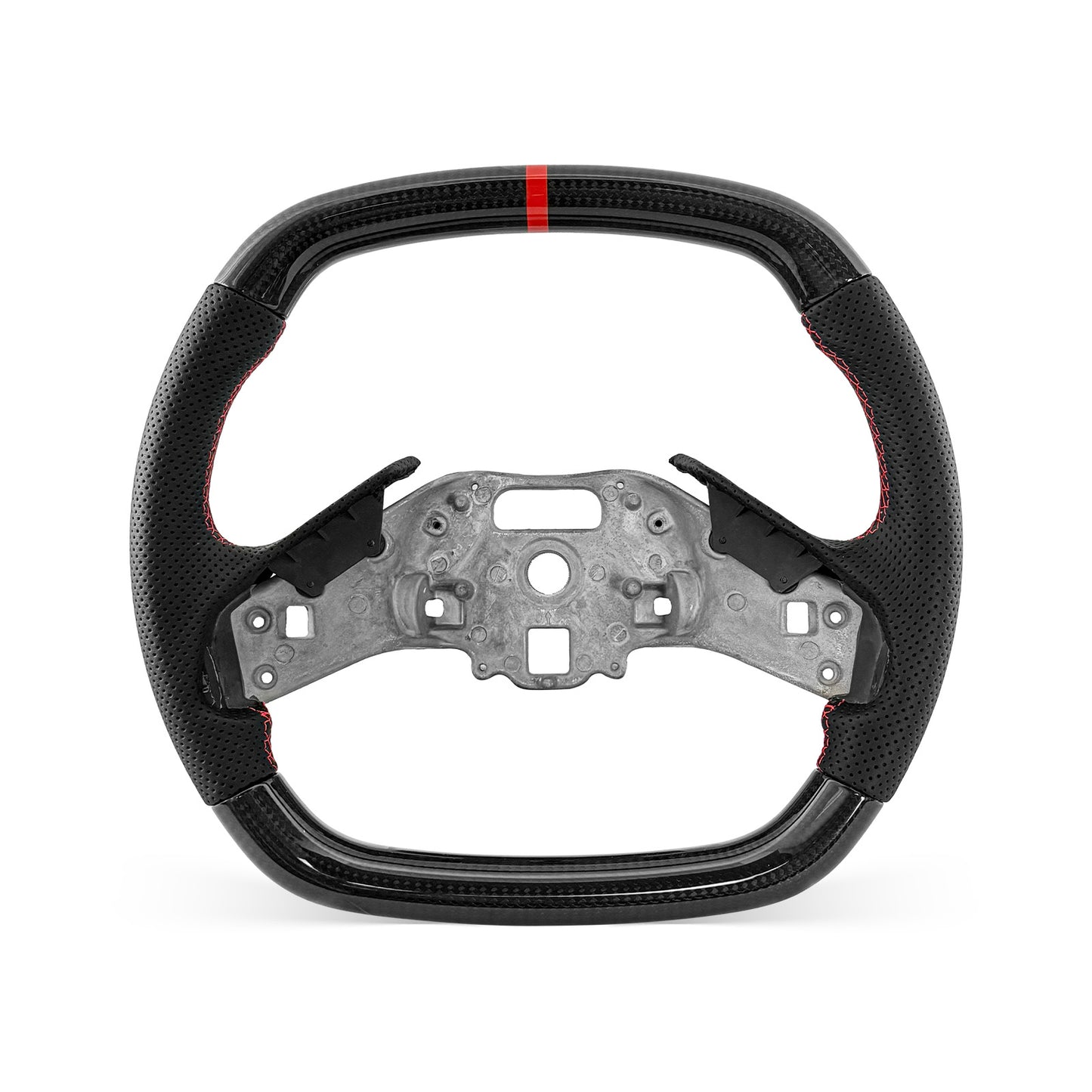Corvette C8 2020-2026 steering wheel, Style 01 · 3K Gloss Carbon Fiber · Perforated Leather · Universal Paddle Compatibility