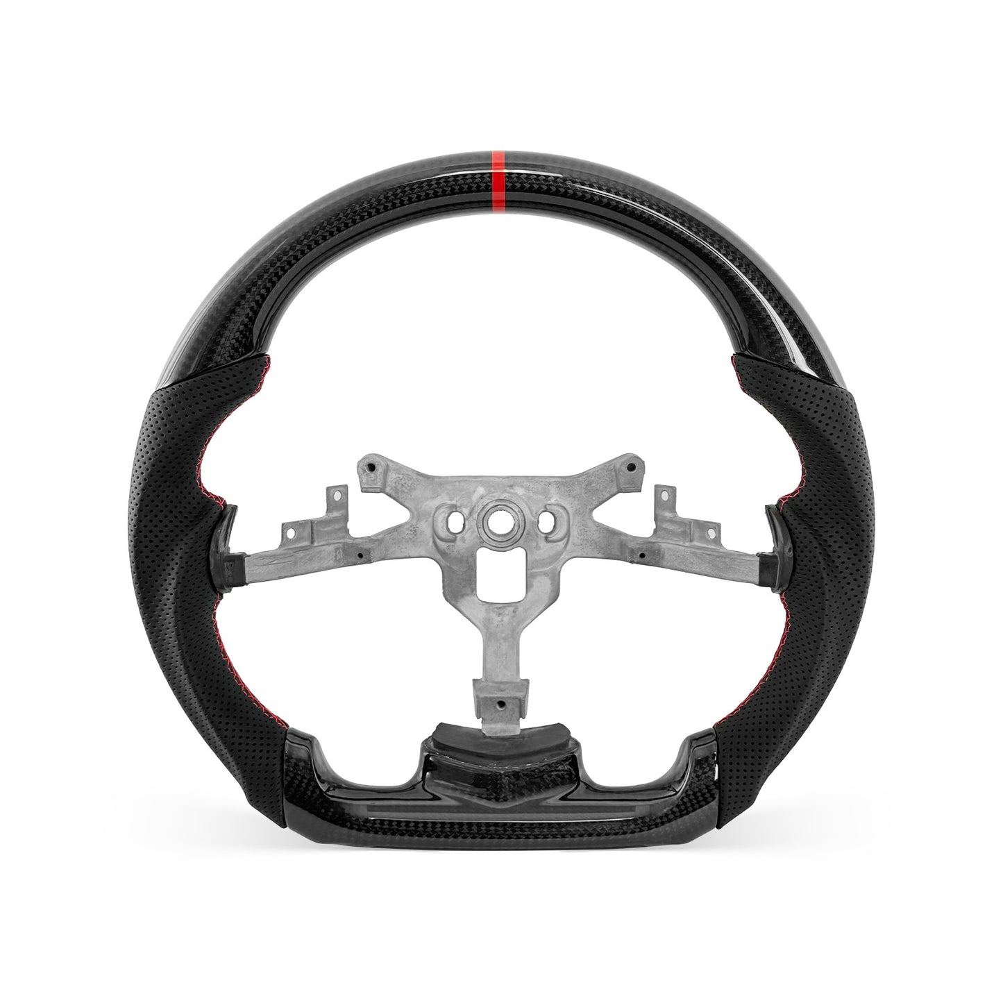 Corvette C6 2005-2013 steering wheel, Style 02 · 3K Gloss Carbon Fiber · Perforated Leather · Universal Paddle Compatibility