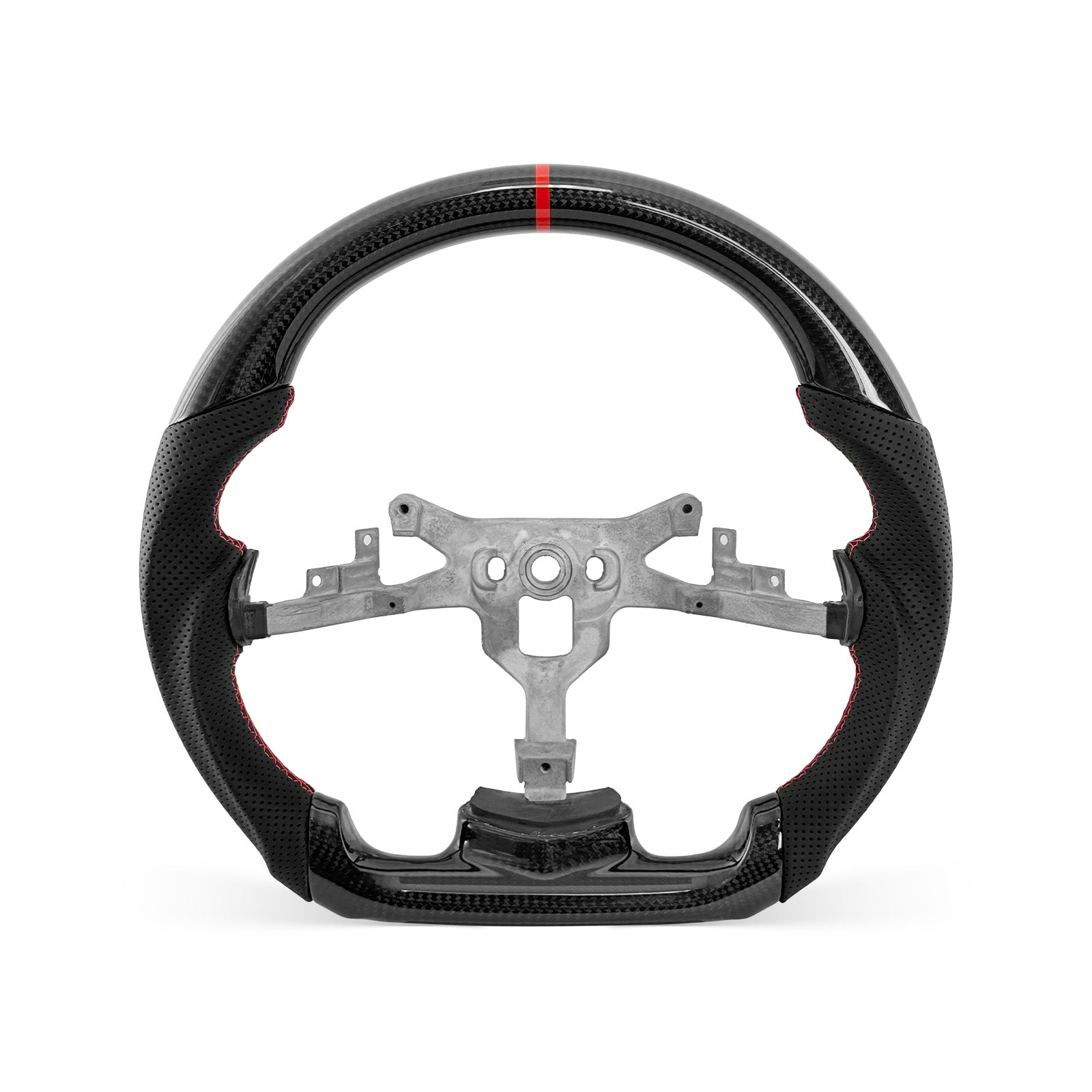 Corvette C6 2005-2013 steering wheel, Style 02 · 3K Gloss Carbon Fiber · Perforated Leather · Universal Paddle Compatibility