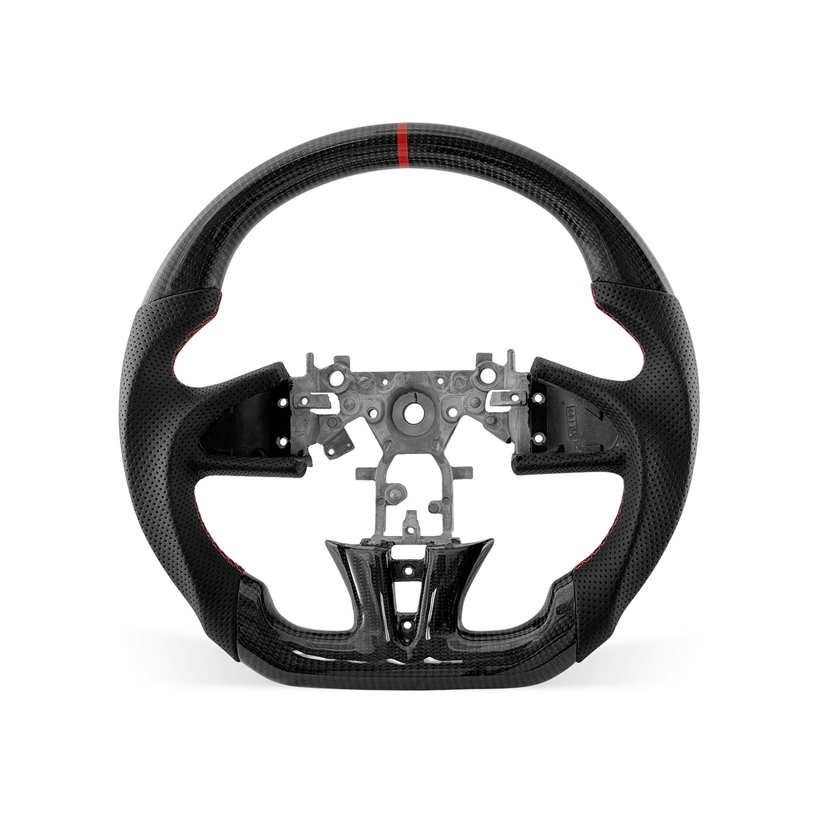 Infiniti Q50 2013-2017 steering wheel, Style 02 · 3K Gloss Carbon Fiber · Perforated Leather · Universal Paddle Compatibility