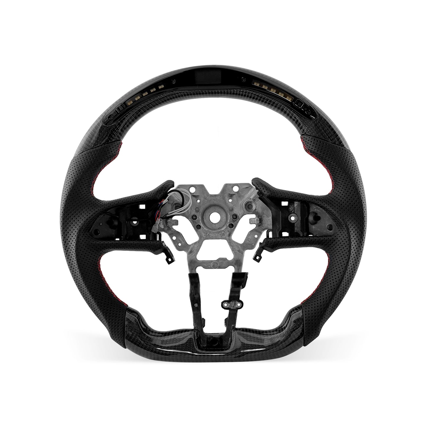Infiniti Q60 2017-2026 steering wheel, Style 02 · 3K Gloss Carbon Fiber · Perforated Leather · LED · Universal Paddle Compatibility