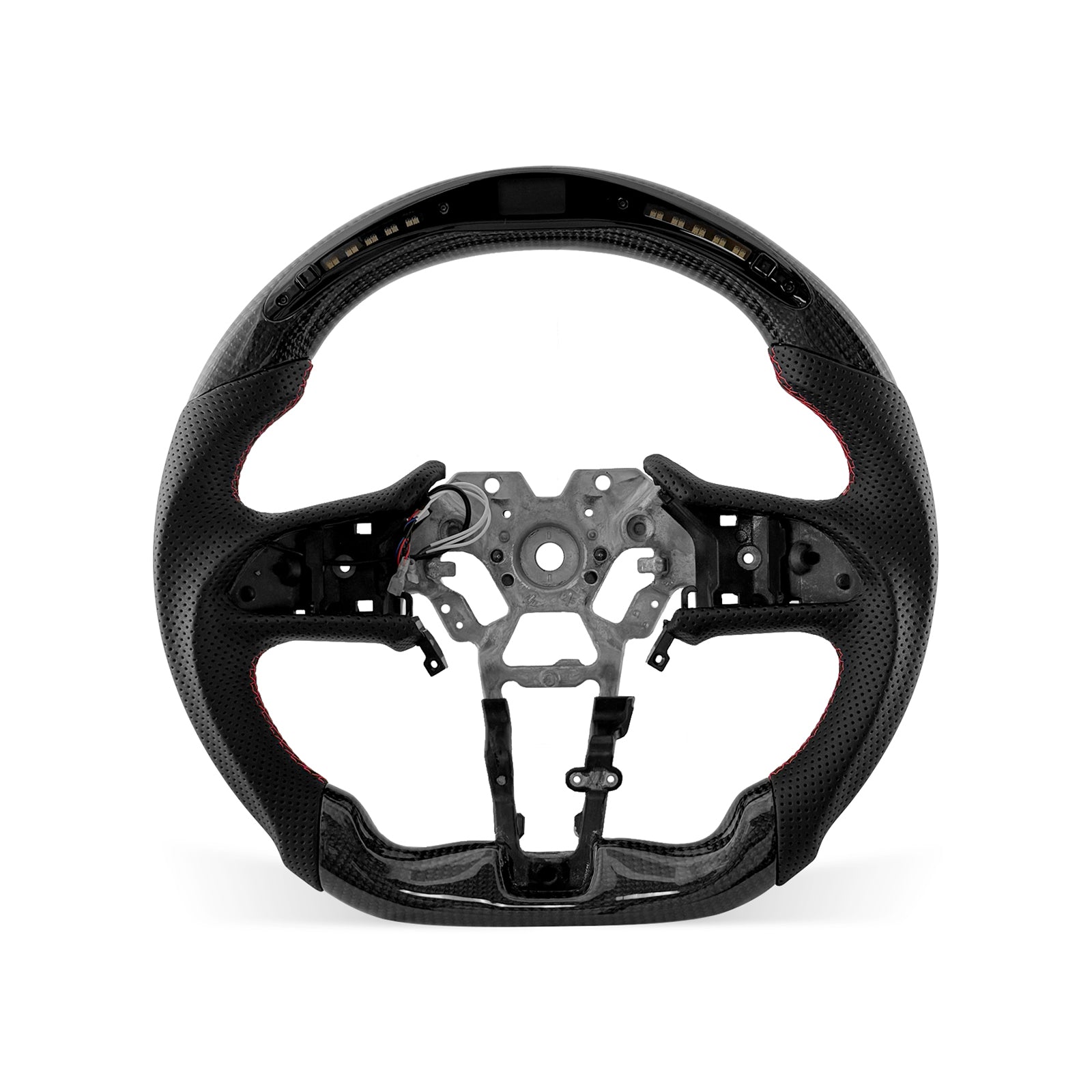 Infiniti Q60 2017-2026 steering wheel, Style 02 · 3K Gloss Carbon Fiber · Perforated Leather · LED · Universal Paddle Compatibility