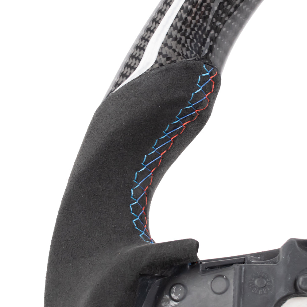 D-CARBON BMW G Series Flat Bottom Gloss Carbon Fiber Steering Wheel & Alcatara Grip