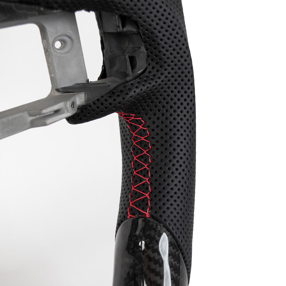 D-CARBON 2018–2023 Ford Mustang Carbon Fiber & Leather Flat Bottom Steering Wheel