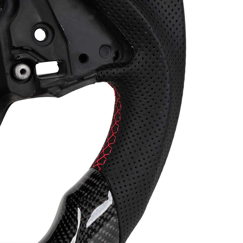 2014-2019 Corvette C7 Flat Vottom Steering Wheel - Gloss Carbon FIber & Perforated Nappa Leather