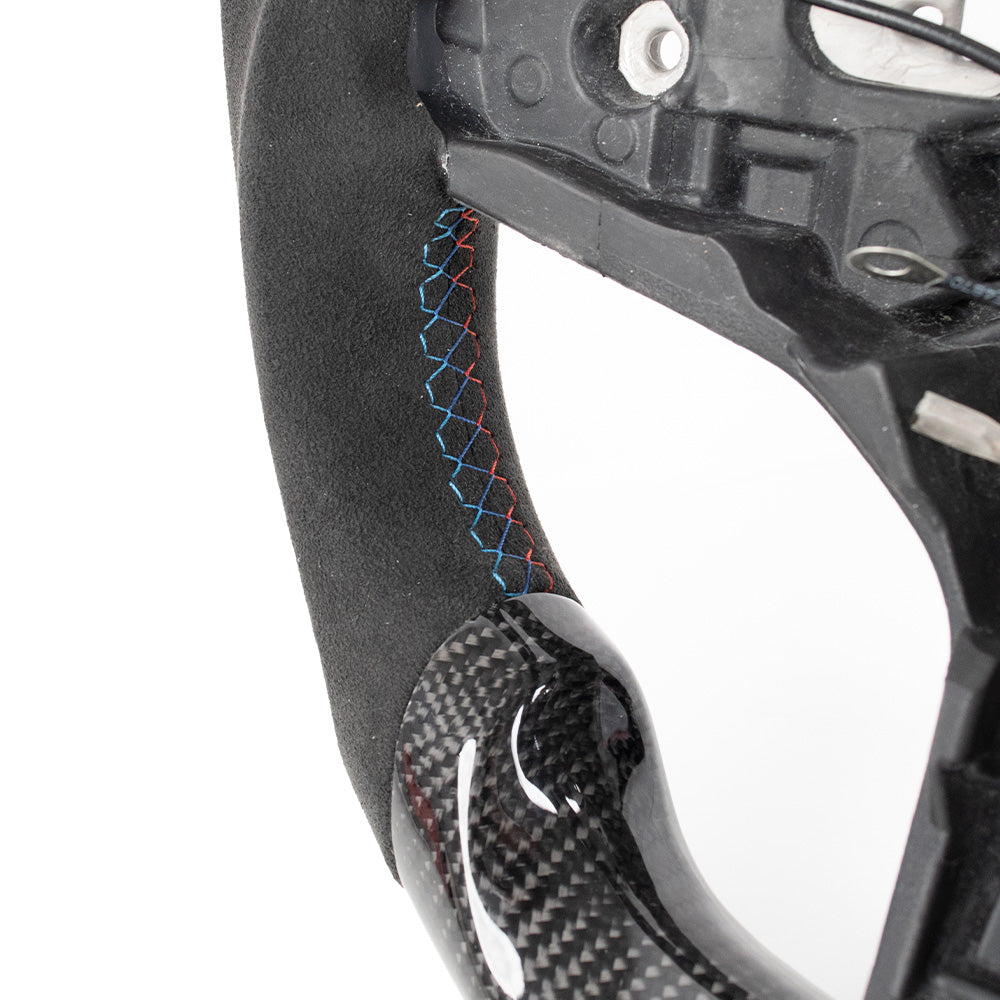 D-CARBON BMW G SERIES Flat Bottom Gloss Carbon Fiber Steering Wheel & ALCANTARA Grip With LED RACE DISPLAY