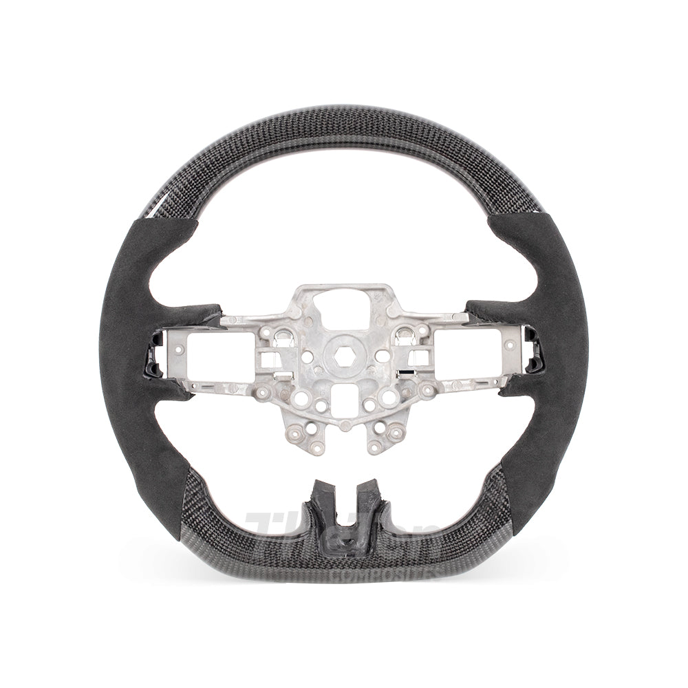 D-CARBON 2015-2017 FORD MUSTANG FLAT BOTTOM GLOSS CARBON & ALCANTARA STEERING WHEEL
