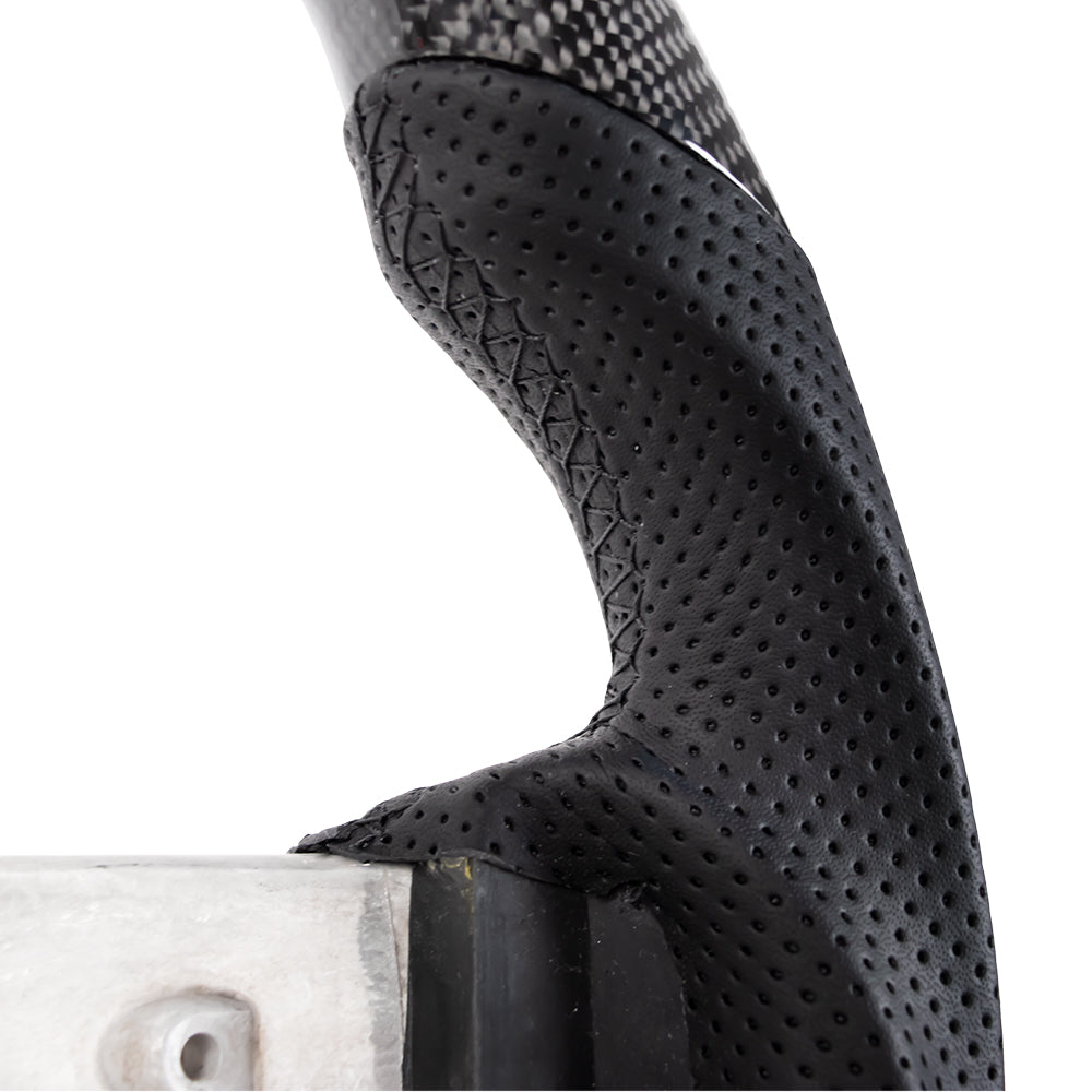 D-CARBON 2006-2018 Jeep Wrangler JK Flat Bottom Gloss Carbon Fiber Steering Wheel & Nappa Perforated Leather Grip