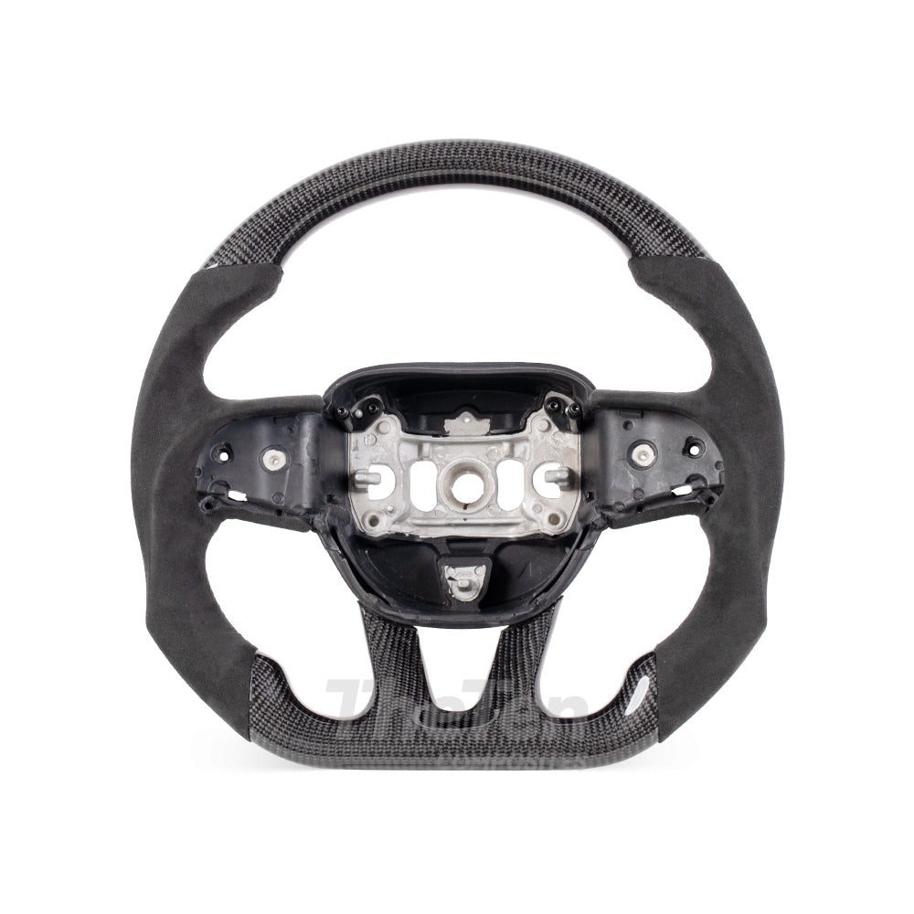 2015-2023 Dodge Challenger Flat Bottom Gloss Carbon fiber & Alcantara Steering Wheel